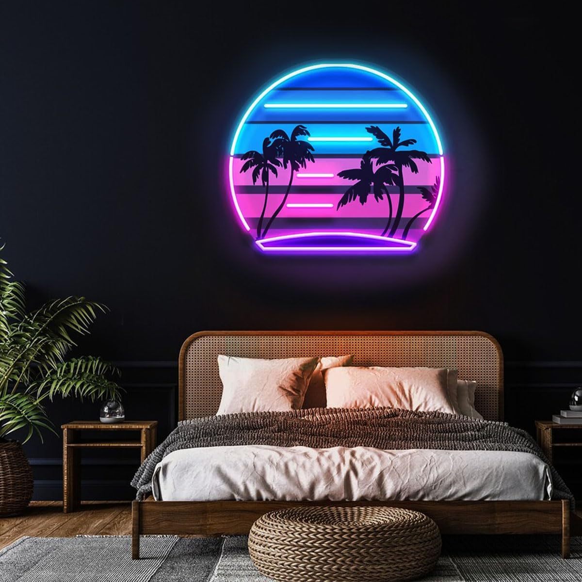 Wall Decor Lighting Tree - Tropical Retro Vintage Sunset Palm Tree