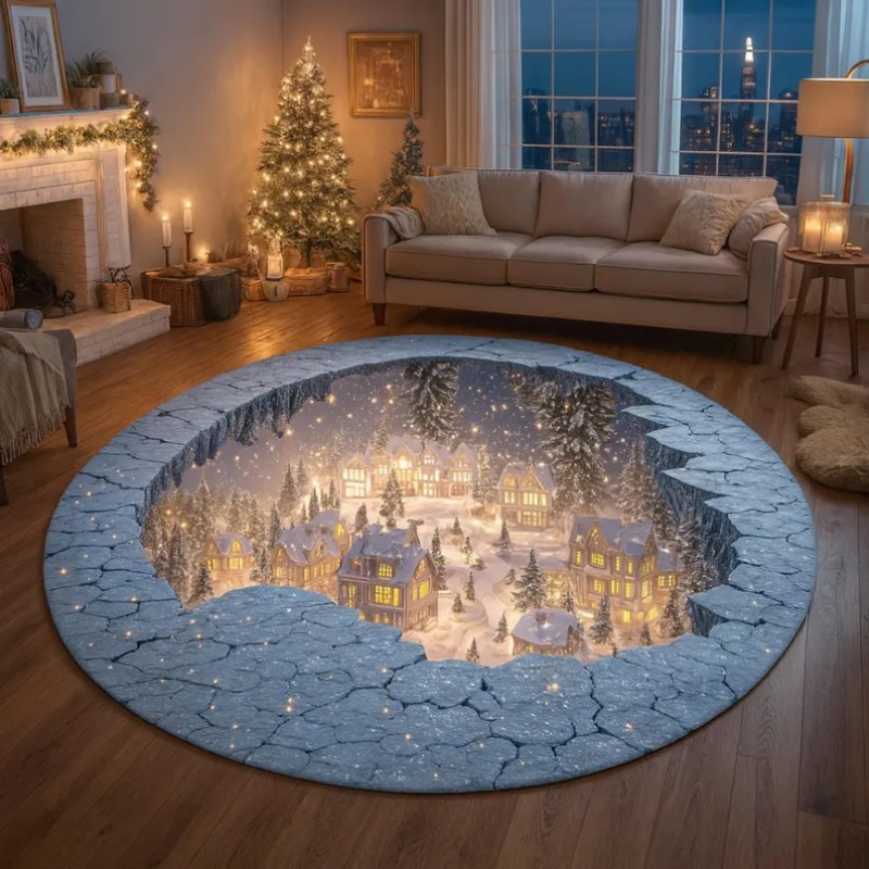 3D Christmas Village Rug Winte - Outdoor Lighting Decor Ideas review and price
