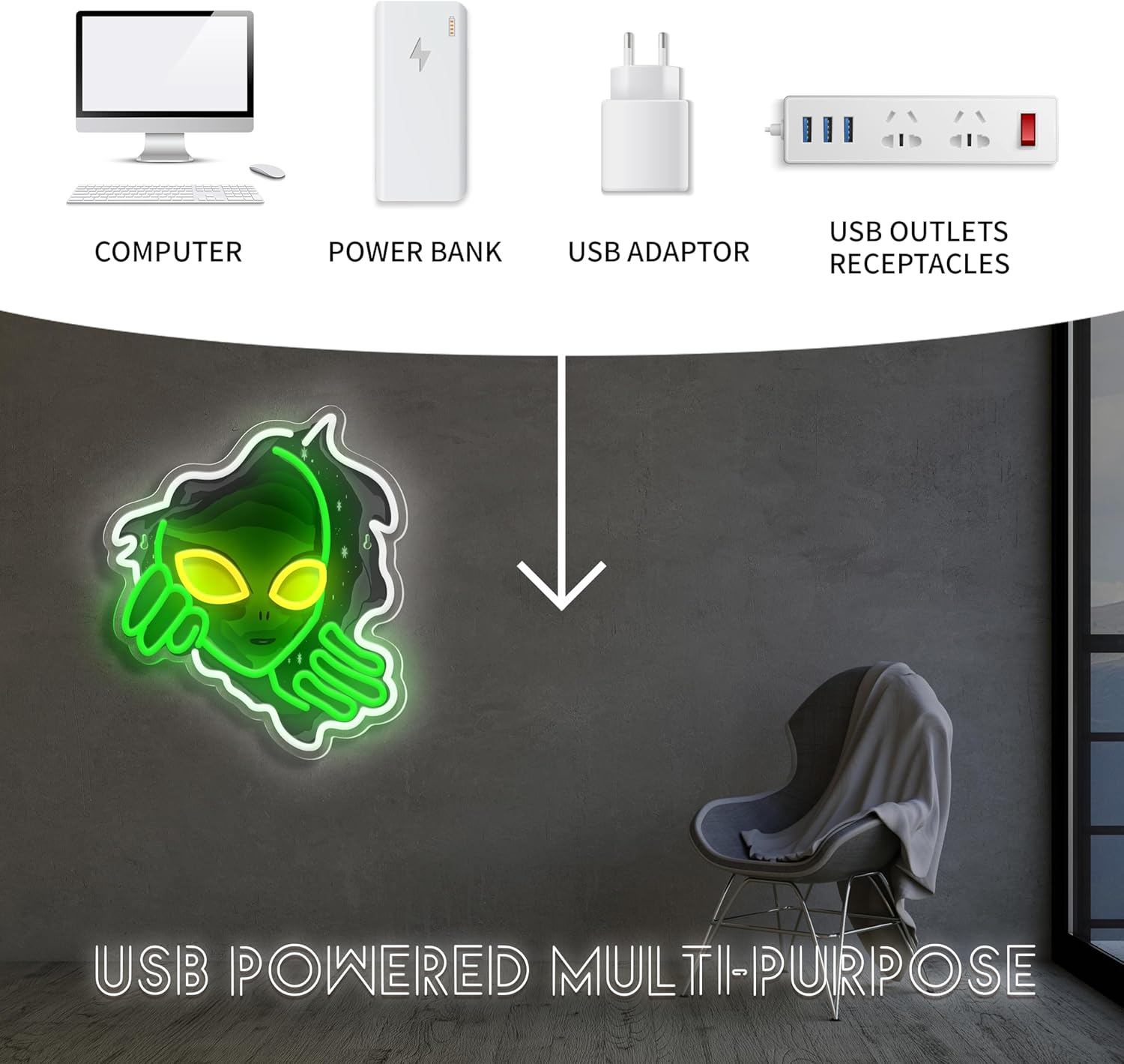 Alien Face Neon Sign Green Glo - Outdoor Lighting Decor Ideas review and price